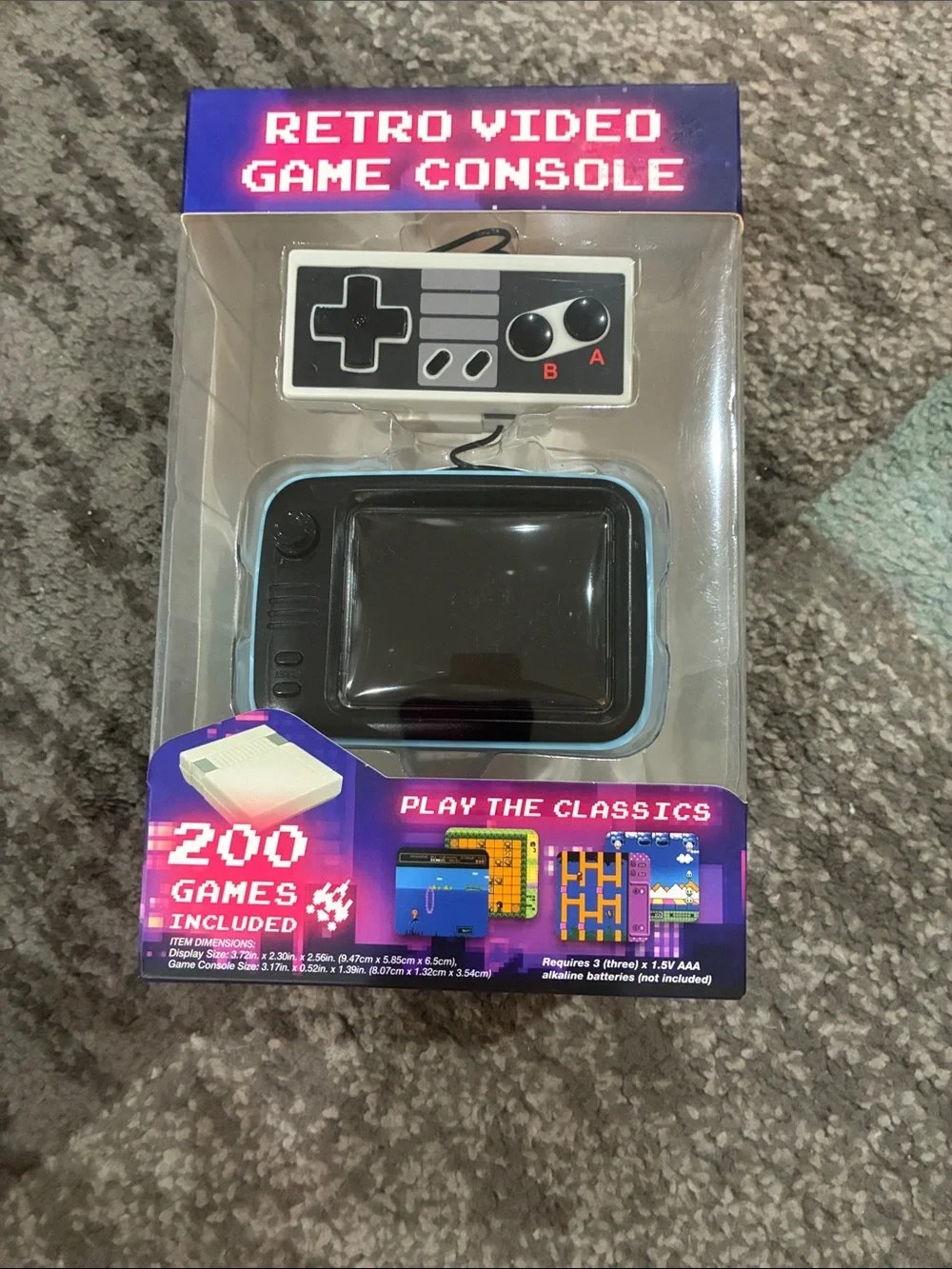 Retro Handheld Game Console - Black with Blue Trim